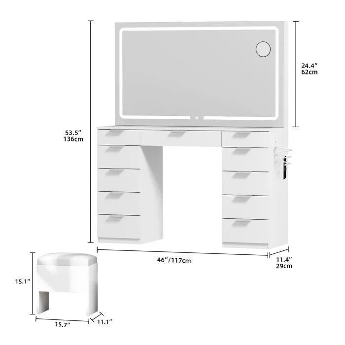 HomeLova | Toeletta con illuminazione LED regolabile e prese